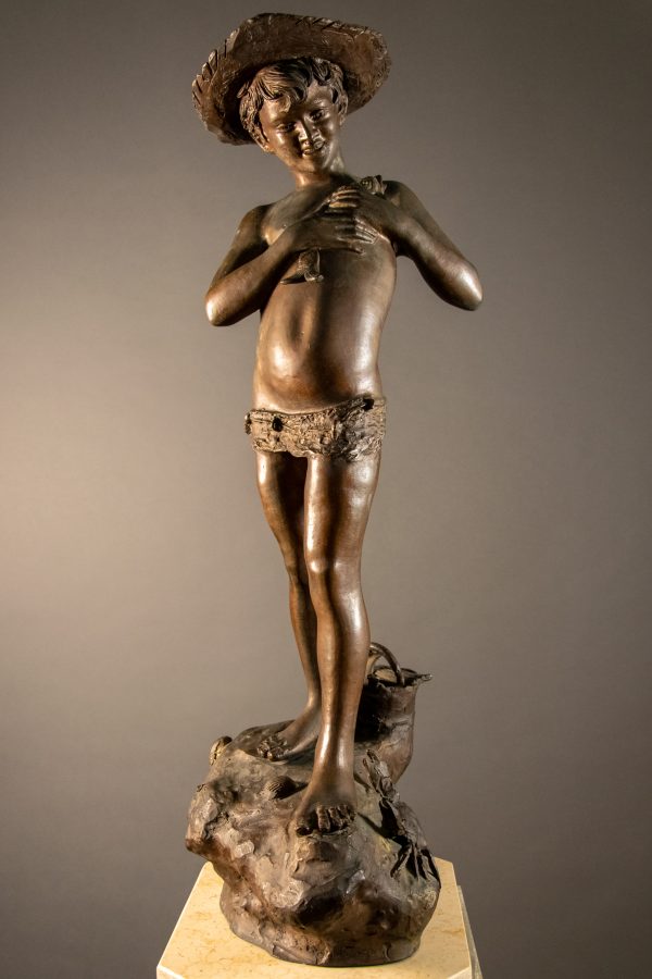 Giovanni Varlese Sculpture en Bronze Pêcheur