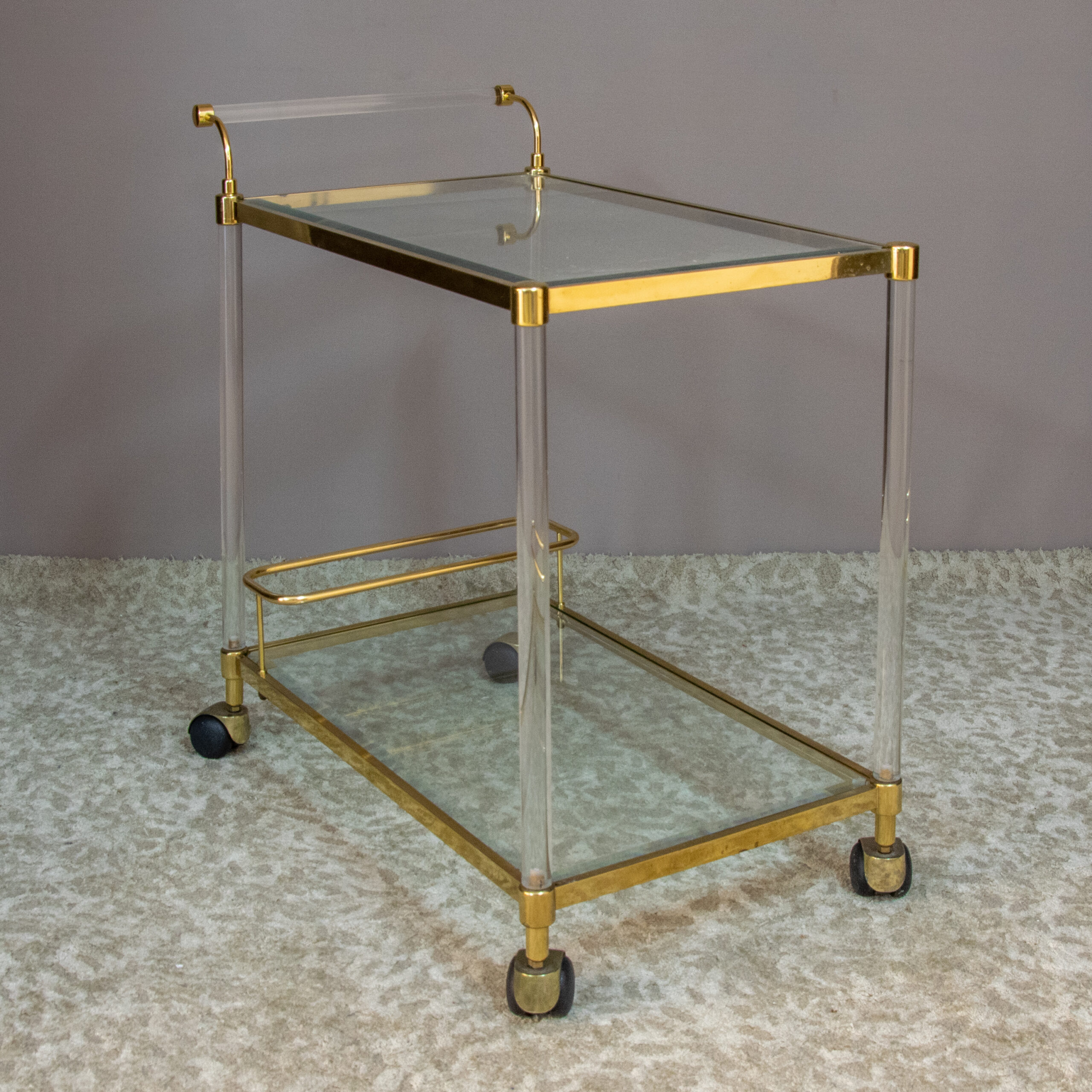 Two Glass Shelves Brass and Plexiglas Italian Trolley