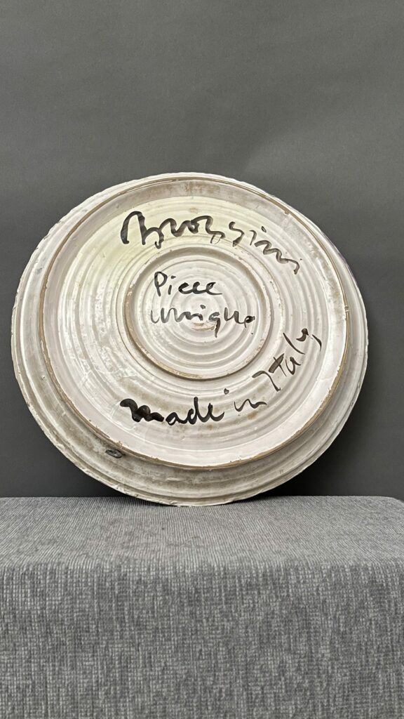 Rare glazed and polychrome ceramic plate  Signed Luigi Broggini for sale  on Egidi Madeinitaly