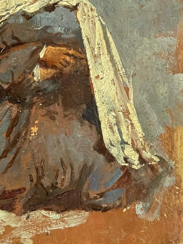 Details tableau sur bois  Portrait de deux femmes  signé Ettore Cercone