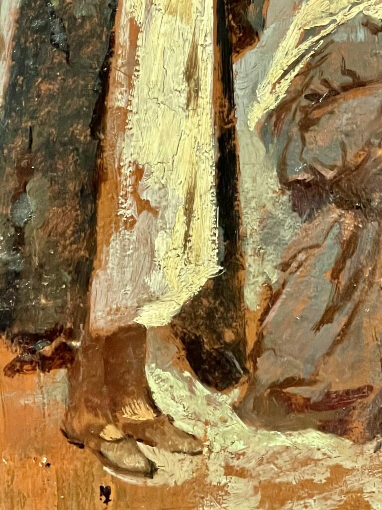 Details tableau sur bois  Portrait de deux femmes