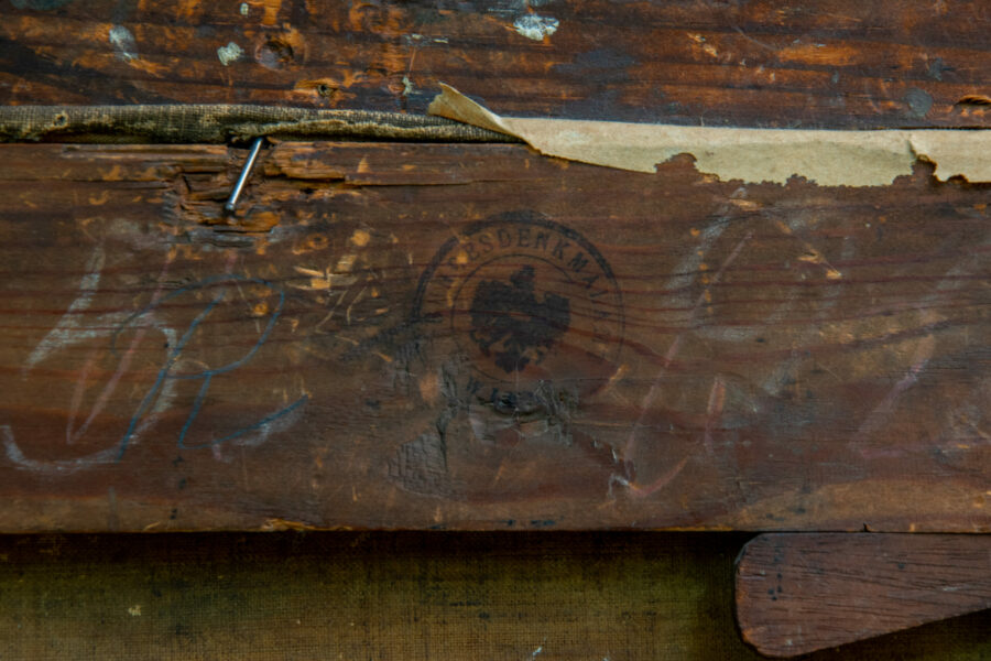 Quadro Antico Cornelis Dusart Particolare di Timbro sul Retro della Cornice