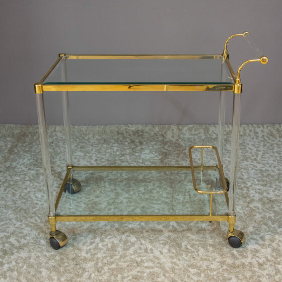 Two Glass Shelves Brass and Plexiglas Italian Trolley