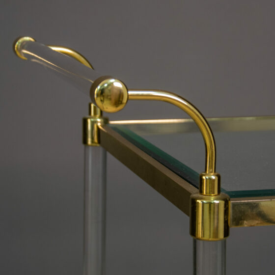 Modern Cart Bar Brass and Plexiglas Two Glass Shelves Brass and Plexiglas Italian Trolley
