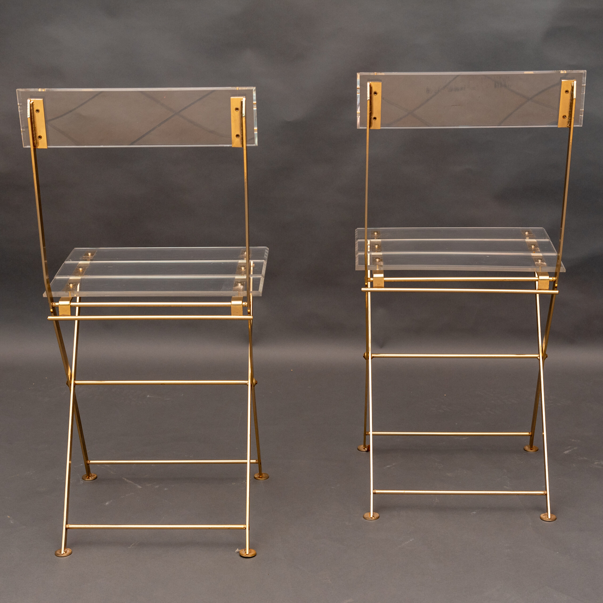 Back Detail Modern Pair  Lucite Folding Chairs