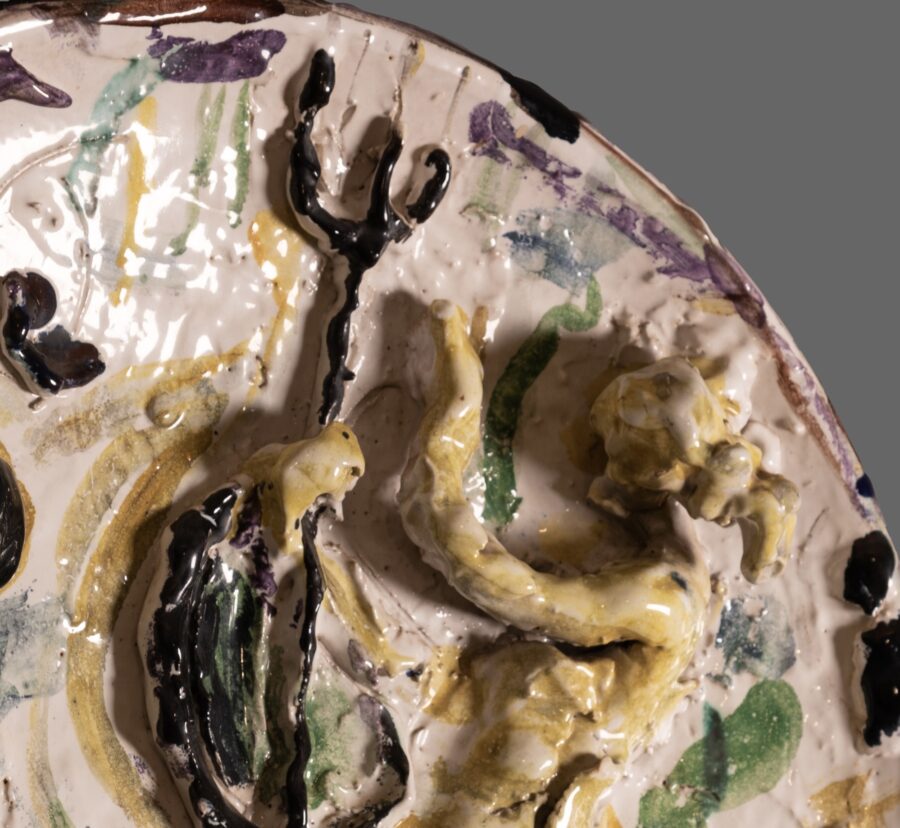 Rare glazed and polychrome ceramic plate  Signed Luigi Broggini for sale