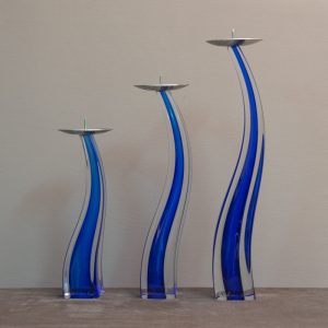 Giuliano Tosi Blue Murano Glass Candlesticks