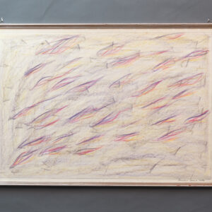 Pastel Claudio Verna Sans titre 1980 sur papier, lignes fluides violet jaune orange gestuel abstrait, Peinture analytique 100x70 cm archivé