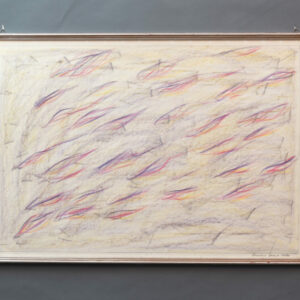 Pastel Claudio Verna Untitled 1980 on paper, flowing lines purple yellow orange gestural abstract, Analytical Painting archived.
