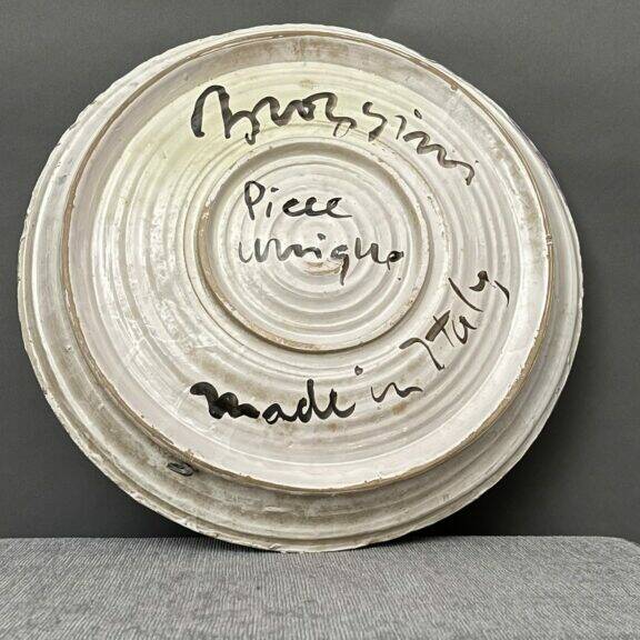 Rare glazed and polychrome ceramic plate Signed Luigi Broggini for sale on Egidi Madeinitaly