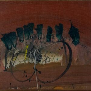 Dipinto Emilio Scanavino Senza Titolo 1964 china olio matita su tela 25x35 cm, nodo groviglio nero rosso astratto, autentico Archivio Scanavino