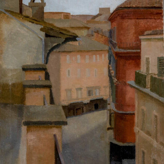 Dipinto olio su tela Antonio Donghi Via del Lavatore 1923 Realismo Magico