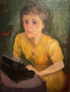 Young woman at the typing machine by Mario Mafai