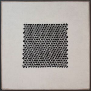 Quadro Gastone Biggi Variabile T 1967 pittura Morgan su tela, griglia punti grigi geometrici effetto moiré, arte astratta Op Art 100x100 cm archiviata