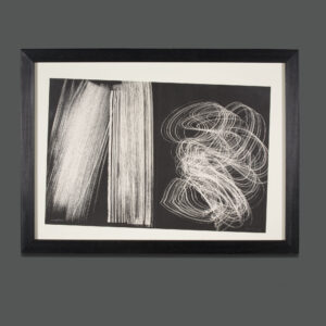 Litografia Hans Hartung Farandole 5 1971 edizione XXVII/LXXV, linee bianche swirl pennellate su sfondo nero carta Guarro, astrattismo gestuale firmata