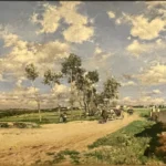 Strada maestra a Combes-la-Ville, paesaggio impressionista con pioppi, carrozze e campi francesi di Giovanni Boldini (1873), prestito dal Philadelphia Museum of Art nella mostra Belle Époque a Palazzo Blu Pisa 2025.