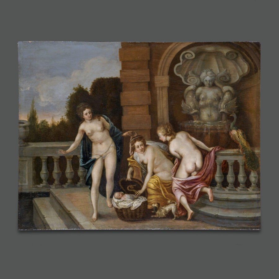 Detail of the ancient painting depicting female figures and the infant Erittonio