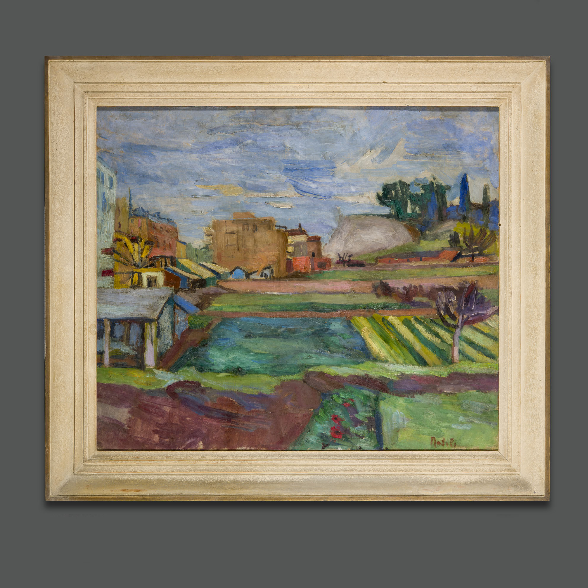 Aldo Natili Paesaggio firmato etichetta Studio d’Arte Palma al retro